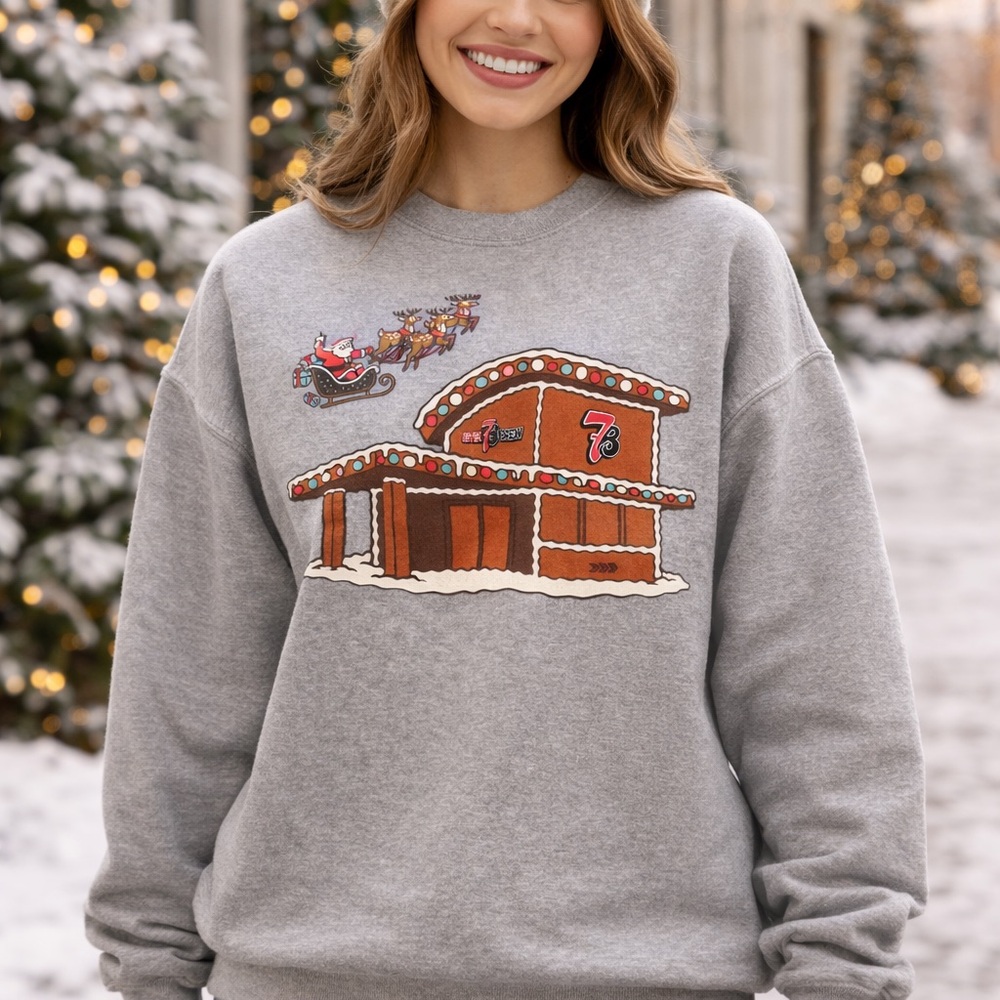 Festive Gray Sweater with Holiday Design
